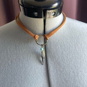 Brown Leather Necklace with Western Gold Accents